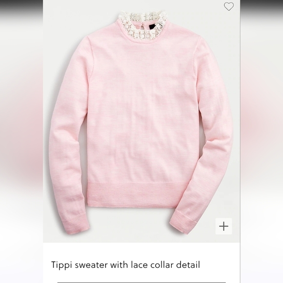 J.Crew Pink Tippi Sweater with Lace Collar 100% Merino Wool Size Medium NWOT - Picture 1 of 10